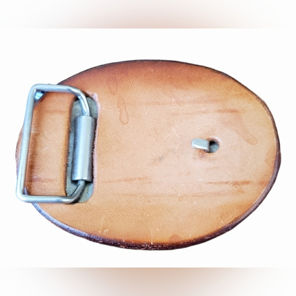 VTG Hand Tooled Leather Wrapper Horse Belt Buckle - Picture 2 of 5